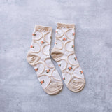 Women's Antique Floral Casual Socks: Beige/Coral