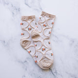 Women's Antique Floral Casual Socks: Beige/Coral