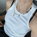 Frosted Pearl Charm Necklace: 16"