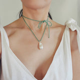 Rope Pearl Necklace, Sage Green