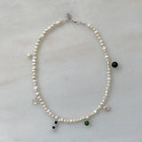 Frosted Pearl Charm Necklace: 16"