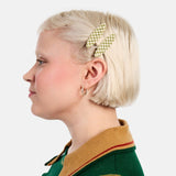 Allie Clips in Oval Olive Check