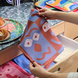 Making Faces Blue/Brown Woven Cotton Tea Towel