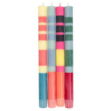 BRITISH COLOUR STANDARD - 25cm / 10'' H  - STRIPED Red & Blues Pack Eco Dinner Candles, Mixed Gift Box of 4