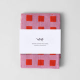 'Squares Lilac/Warm Red' Tea Towel