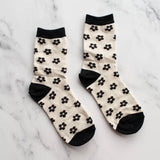 Black/Oatmeal Doodle Flower Crew Socks