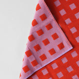 'Squares Lilac/Warm Red' Tea Towel