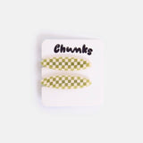 Allie Clips in Oval Olive Check