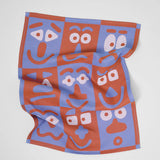 Making Faces Blue/Brown Woven Cotton Tea Towel