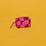 Checkered Vinyl Pouch - Pink/Burgandy