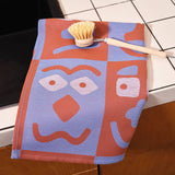 Making Faces Blue/Brown Woven Cotton Tea Towel