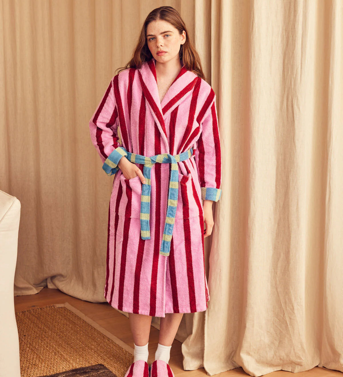 Magnolia Stripe Bathrobe-Dusen Dusen